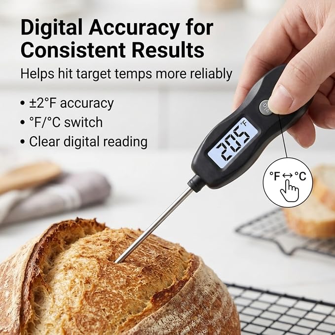 Meat Thermometer Digital Instant Read, Waterproof for Cooking & BBQ (Black) | Backlit food thermometer with 5.3” probe for steak, turkey, oil, candy, liquids, sourdough & baking