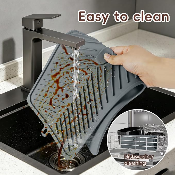 Silicone Dish Drying Mat with Drain Lip 16.8” x 7.8”, Heat-Resistant Sloped Sink Draining Tray for Kitchen Worktops, Draining Mat, Rack Mat, Multi-Purpose Hot Pads