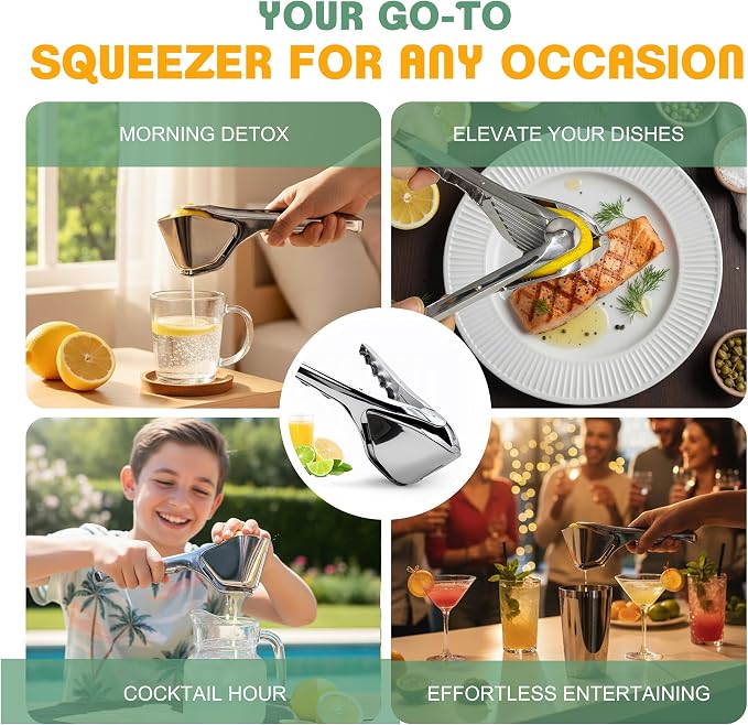 Heavy Duty Metal Lemon Squeezer, Manual Handheld Citrus Juicer | Solid weight food-grade manual press. Easy to clean. Ideal for fresh lime juice, small oranges and bar cocktails