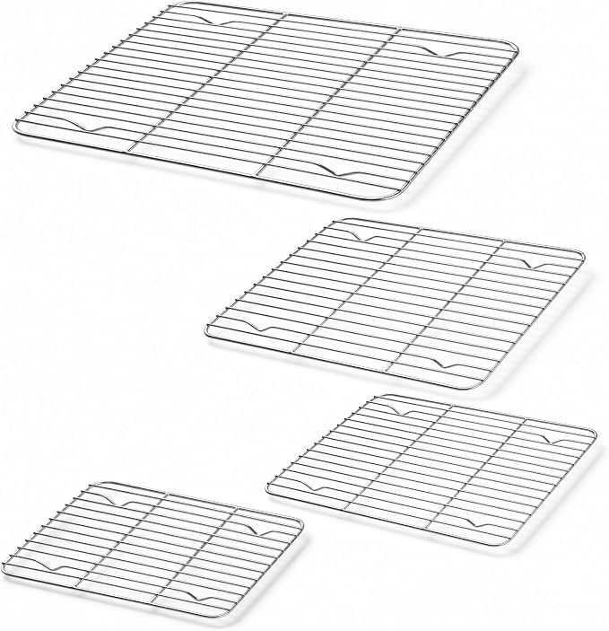 Homikit Stainless Steel Cooling Racks Set for Oven Cooking Baking, 4 PCS | Wire Baking Rack for Toaster Oven Roasting Bacon Cookies, Various Size Metal Racks Fit Sheet Pan, 8.7+9.7+11.6+15.2 Inch