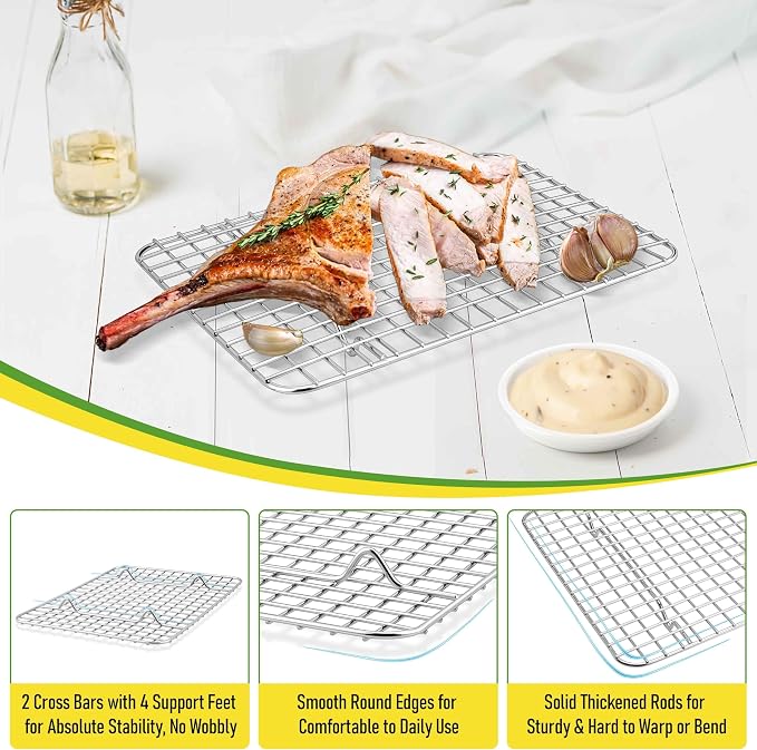 Homikit 8.7"x6.3" Stainless Steel Mini Cooling Rack Set Fit 9x7 Sheet Pan | 2 Pack Small Baking Bacon Racks, Wire Oven Rack for Cookie Bread Pizza, Metal Grilling Grids, Rust Free, Dishwasher Safe