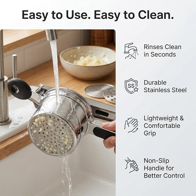 Potato Ricer Stainless Steel, Heavy Duty Ricer for Mashed Potatoes with 3 Discs, Potato Press with Ergonomic Non Slip Handles, Mashed Potato Masher for Vegetables, Fruit, Baby Food