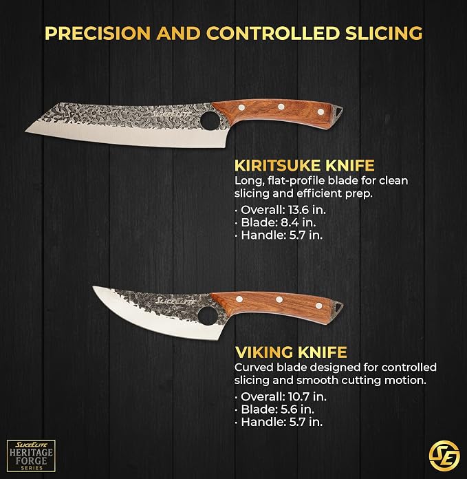 SliceElite Hand-Forged Professional Butcher Knife (6 PC SET WITH AFRICAN PEAR WOOD HANDLES)