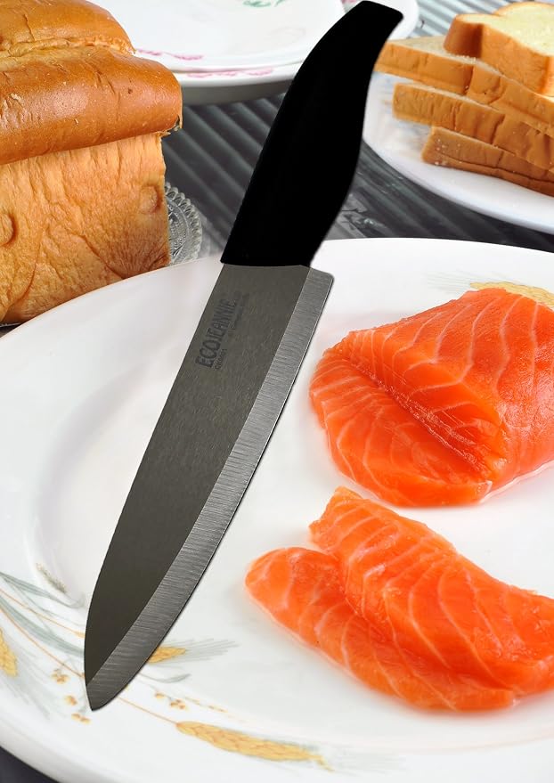 EcoJeannie CKS001 2-Piece Set: Premium Coffee Color Ceramic Knives - 6 Inch Chef's Knife & 4 Inch Paring Knife with Protective Covers