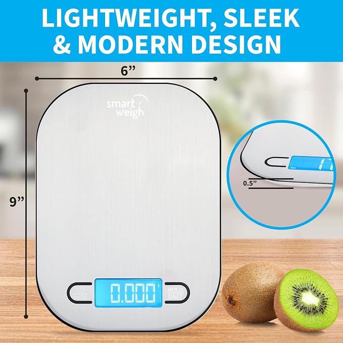 Smart Weigh Stainless Steel Digital Kitchen Scale for Cooking, Weight Loss, Calorie Tracking, Baking, Food Portion Control, and Meal Prep - Accurate Measurements in Grams and Ounces
