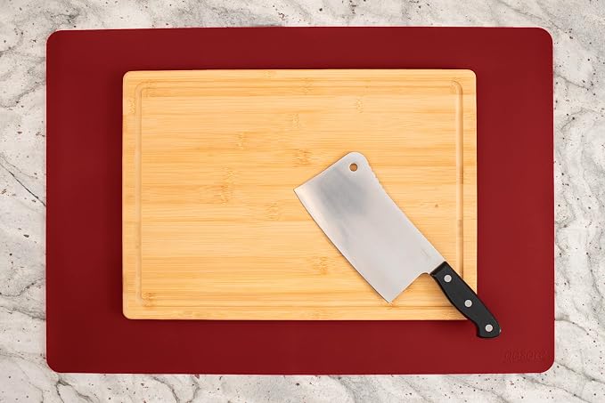 GASARÉ, Set of 2, Extra Large, Thick, Silicone Mats for Kitchen Counter, Heat Resistant Mats, Countertop Protector, Non-Slip, Easy to Clean, 25 x 17 Inches x 1.4mm, Red