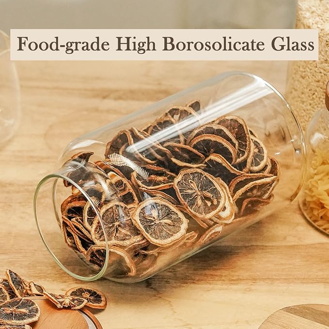 Labina Glass Storage Container Airtight Food Jars Kitchen Canister with Wood Lids, 88 Oz Wide Mouth Pantry Organization Glass Jar for Flour, Sugar, Cookie, Spagetti, Nuts and Candy (2 Pack)