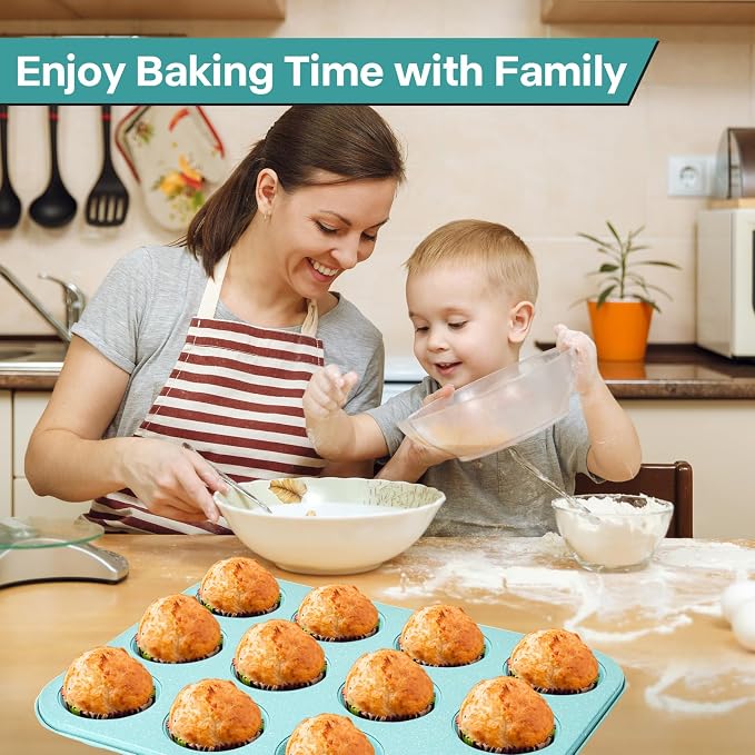 2-Pack Blue 12-Cup Non-Stick Muffin Pan | Healthy Baking | Easy Cleaning Muffin Tin | Durable & Versatile Muffin Cup | Perfect for Mini Cupcakes (Blue)
