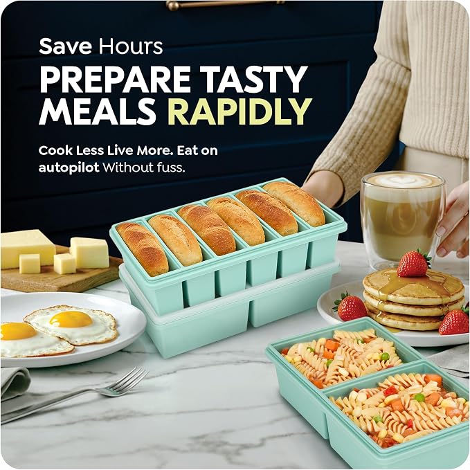 Silicone Freezer Trays with Lids, 2 Cup & 1/2 Cup Combo, Soup Container Style Ice Cube Trays, Reinforced Steel Rims, For Freezing Broth, Meal Prep and other dishes, Dishwasher & Oven Safe - 2 Pack