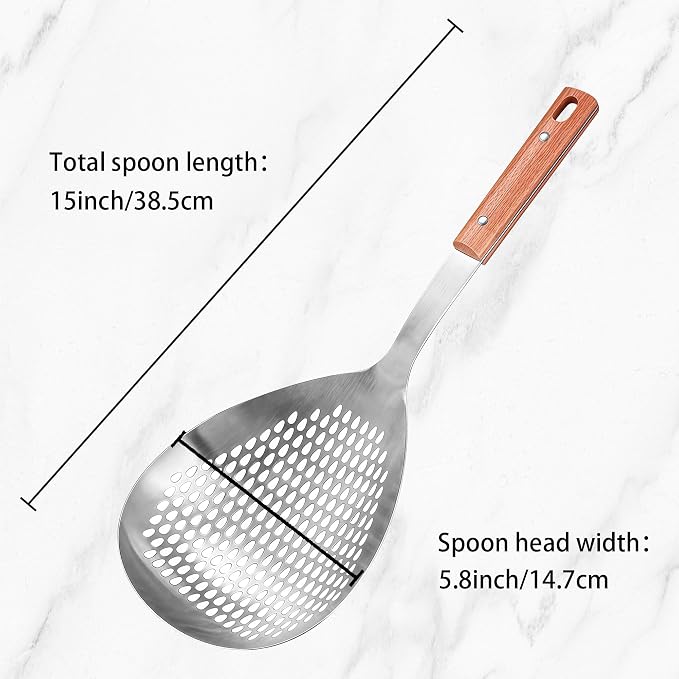 IMEEA 15-Inch Large Skimmer Ladle SUS304 Stainless Steel Slotted Spoon for Cooking Deep Frying Metal Fryer Scoop Spider Strainer