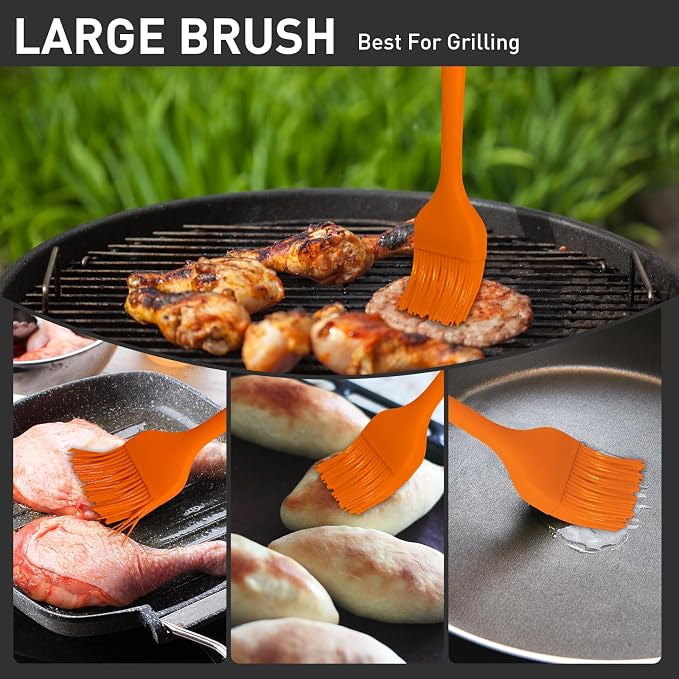 Begonia Silicone Kitchen Brush, 2pcs 10+8 inch Basting Brush (Orange) | Heat Resistant Pastry Brush for Cooking, Baking, Grilling, Spreading Oil