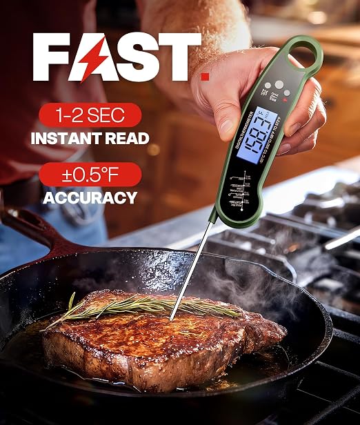Meat Thermometer Digital - Instant Read Food Thermometer for Grilling, BBQ, Air Fryer, Smoker, Candy Making, Kitchen Gadgets, BBQ Essentials, Green
