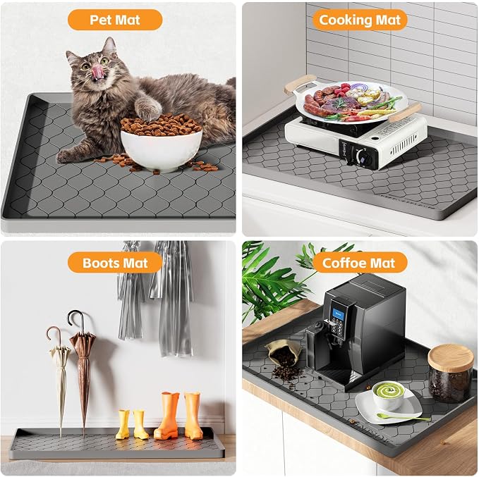 Winisok Waterproof Under Sink Mat 22" x 19", Silicone Mat, White | Raised Edge Traps Spills & Leaks, Shelf Liner, Cabinet Protector, for Kitchen, Bathroom, Boots, Pets, Home Essentials
