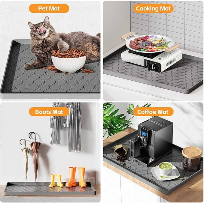 Winisok Waterproof Under Sink Mat 34" x 19", Silicone Mat, Beige | Raised Edge Traps Spills & Leaks, Shelf Liner, Cabinet Protector, for Kitchen, Bathroom, Boots, Pets, Home Essentials