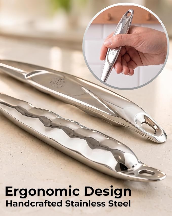 Zulay Kitchen Stainless Steel Pasta Spoon - 12” Spaghetti Server with Teeth & Draining Holes - Rust-Resistant Pasta Fork for Noodles & Pasta - Dishwasher Safe Utensil for Everyday Use