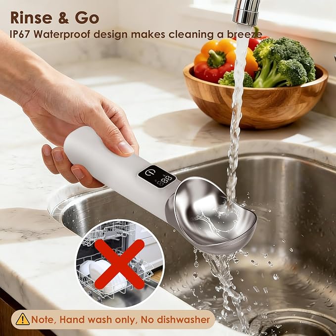 Electric Heated Ice Cream Scoop with Stand, 5000mAh Rechargeable Ice Cream Scooper for Hard Frozen Desserts, 158℉ Fast Melting & Smart LED Display, IP67 Waterproof Anti-Freeze Spoon, Perfect Gift