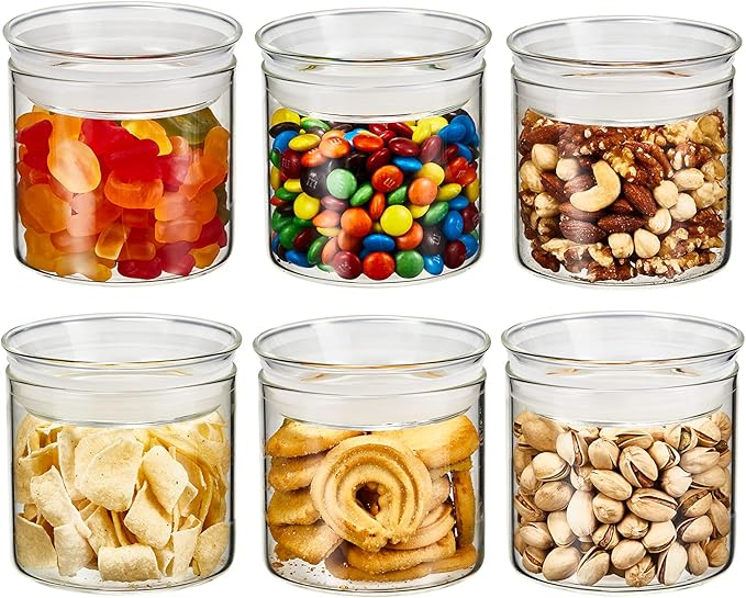ZENS 17oz Glass Jars with Airtight Lid, Set of 4 Small Glass Storage Jars | Borosilicate Glass Canisters Set with Lids, Small Storge Containers for Kitchen Spice, Sugar, Blooming Tea,