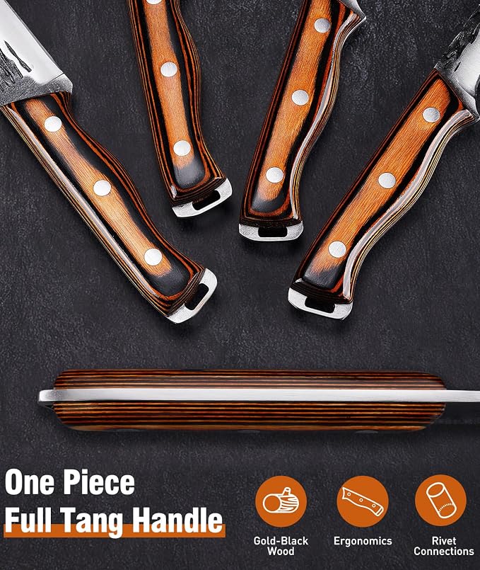 Naitesen 7PCS Butcher Knife and Kitchen Knife with Roll Bag | Hand Forged Heavy Duty Meat Cleaver Serbian Chef Knife Breaking Knife Boning Knife for Meat Cutting BBQ Gifts for Men Women
