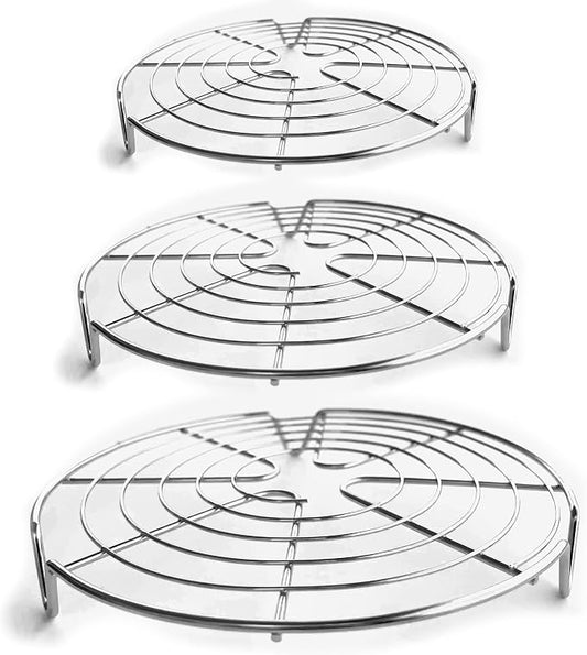 KITCHENATICS Round Cooling Rack Stainless Steel Steamer Rack Set of 3 | Used for steaming, canning, cooling cakes and lining air fryer or pressure cooker baskets for cooking