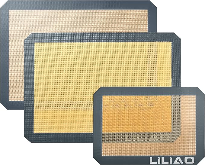 LILIAO Silicone Baking Mat, 3-Pack Non-Stick Reusable Baking Mat, Oven Baking Sheet for Making Cookies, Macaroons, Bread and Pastry (Gray)
