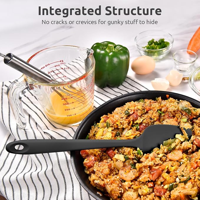 U-Taste Silicone Cooking Spoon Spatula: 480ºF Heat Resistant Food Grade 11.38" Flexible Rubber Kitchen Spoonula, Seamless Pastry Bowl Scraper for Mixing Stirring Scraping in Nonstick Cookware (Black)