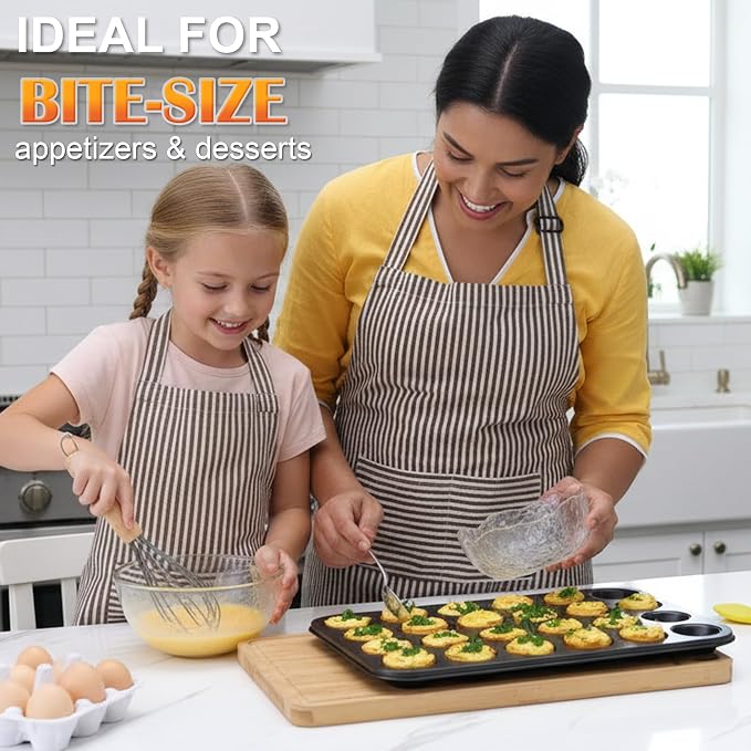 E-far Mini Muffin Pan, 24-Cup Nonstick Carbon Steel Cupcake Pan for Baking | Muffin Tin for Mini Muffins & Cupcakes, Warp-Free for Even Baking & Easy Release, Oven Safe