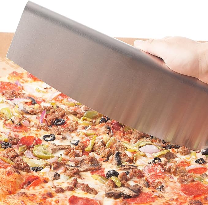 HUJI 14" Pizza Cutter Rocker Style Heavy Duty Knife Blade Non-Stick Sharp Stainless Steel Dishwasher Safe (2 Pack)