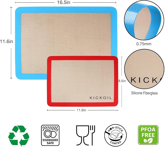 Silicone Baking Mats Set of 3, Non-Stick Reusable BPA-Free Oven Liners,100% Food-Grade Silicone Baking Sheets for Cookies, Macarons, Bread and Pastry,16.5'' x 11.6''(2 Half)&11.6' x 8,5''(1 Quarter)