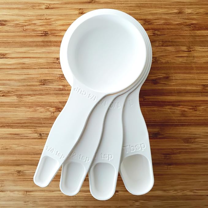 Storage Theory 2-in-1 Measuring Cups & Spoons Set (4-Piece) - Nesting Space-Saving Kitchen Gadget - BPA-Free Food Grade Plastic - Dishwasher Safe for Baking, Cooking, Coffee - White