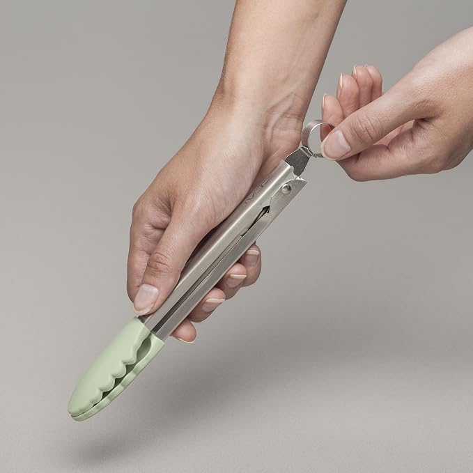 Zeal Silicone Non Stick Kitchen Mini Tongs with Stainless Steel Handle (20cm) -Sage Green, 20 cm
