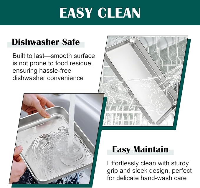 E-far Small Baking Sheet with Wire Rack (2 Pans + 2 Racks), Stainless Steel Cookie Sheets Trays & Cooling Rack for Toaster Oven, Non Toxic & Warp Resistant, Oven & Dishwasher Safe, 9.4 x 7.3 x 1 Inch