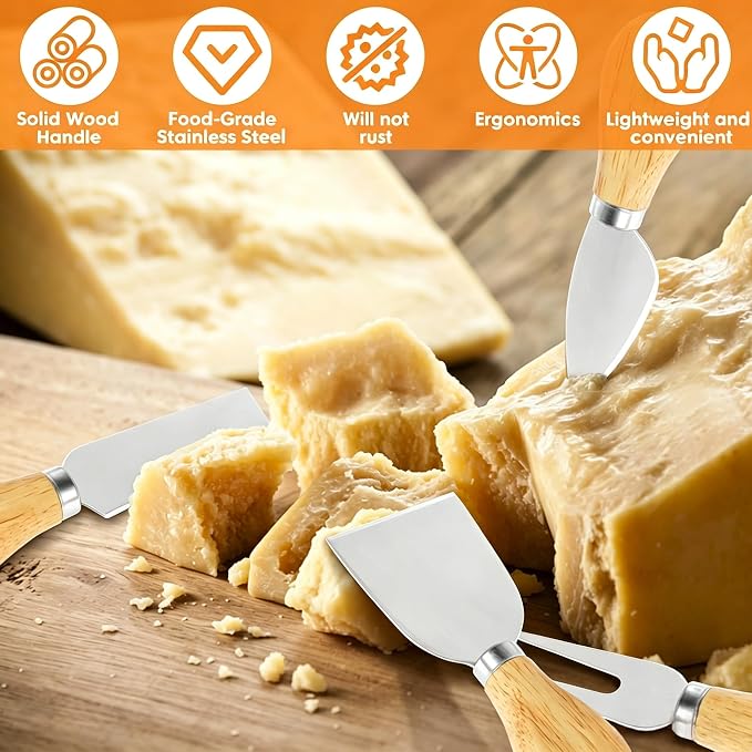 32 Pcs Cheese Knife Set Bulk, Stainless Steel Spreaders Cutters Forks Spatulas, Wood Handle Charcuterie Board Accessories for Parties, 8-Guest Serving Set, Hostess Housewarming Gift