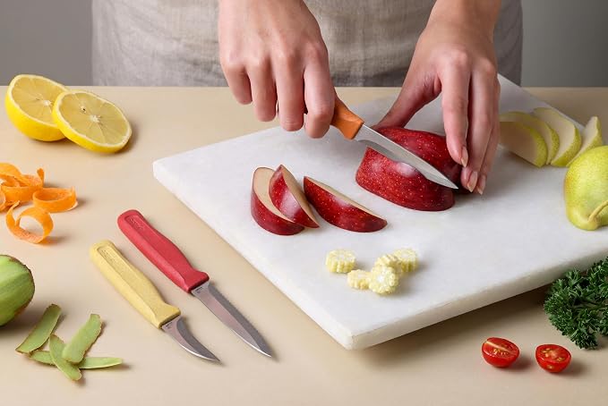 Zyliss Classic 3 Piece Peeling & Paring Knife Set with Straight, Serrated & Curved Blades, Stainless Steel 15° Edge, Ergonomic Wheat Straw Handles, Blade Covers