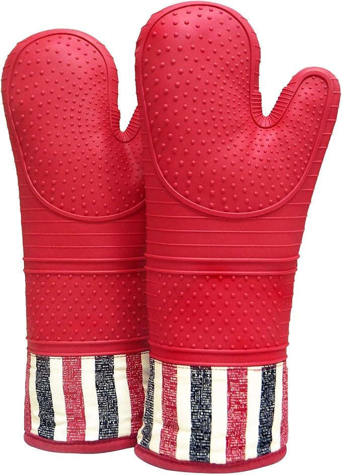Heat Resistant 550 Degree Oven mitt, Silicone Oven Hot Mitts - 1 Pair, Extra Long Professional Baking Oven Gloves - Food Safe,Pot Holders Cooking,Grilling,Kitchen (red Mittens)
