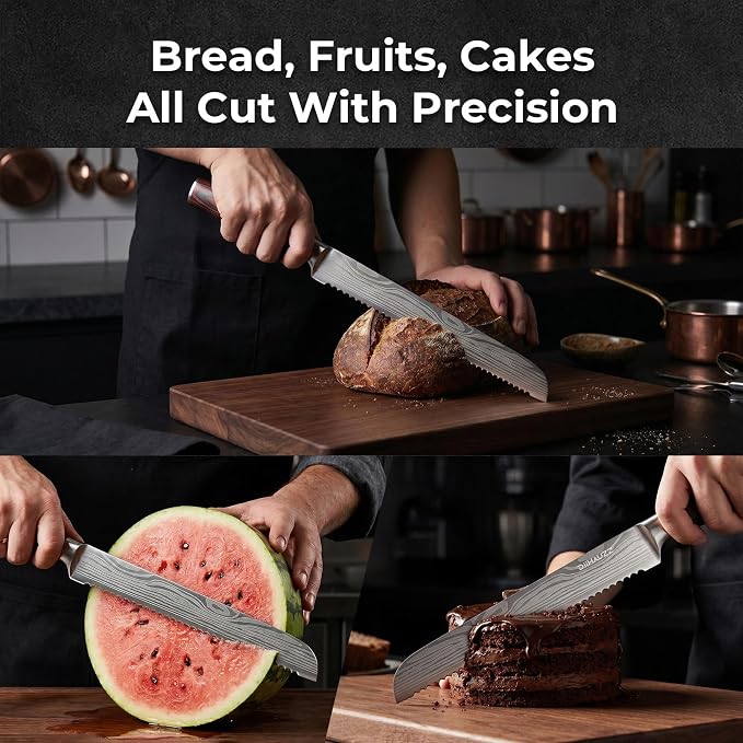 DiiHAUZZ 10 Inch Bread Knife, Serrated Knife for Homemade Bread, Razor Sharp High Carbon Stainless Steel Sourdough Cutter, Professional Bakery Kitchen Knives with Ergonomic Handle for Bagel, Cake