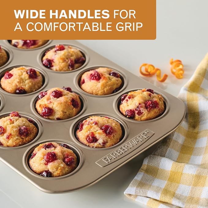 Farberware Bakeware Warp Resistant, Dishwasher Safe, 12-Cup Muffin Pan - Mocha