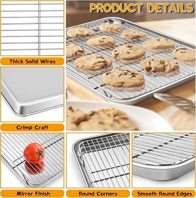 P&P CHEF 17.5 Inch Baking Sheet with Rack Set, Pans with Flat Racks | 2 Baking Sheets + 2 Cooling Wire Racks, Dishwasher & Oven Safe, Non-toxic & Lasting Use, Fit for Regular Oven