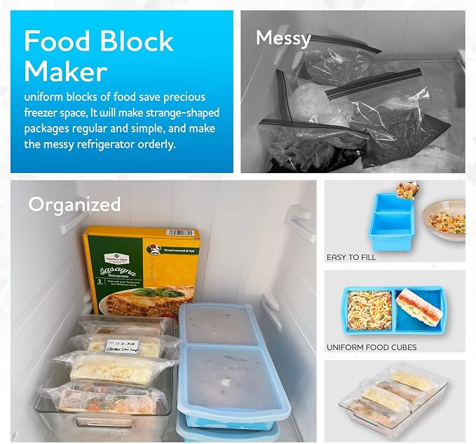 ZIP STANDING Silicone Freezer Trays with Lid,2-cup Soup Freezer Container large Ice Cube Molds with Reinforced Steel Ring Top for freezing Soup Sauce Broth Leftovers oven Dishwasher -Safe (black)