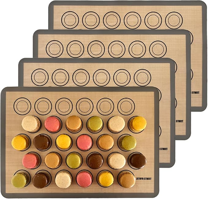 Macaron Baking Mat Silicone Non Stick, Half Sheet Reusable Pack of 4 Gray | Non-Stick Macaron Mat for Easy Baking, Heat Resistant & Dishwasher Safe, Reusable & Eco-Friendly, For Cookies & More (11x16”)