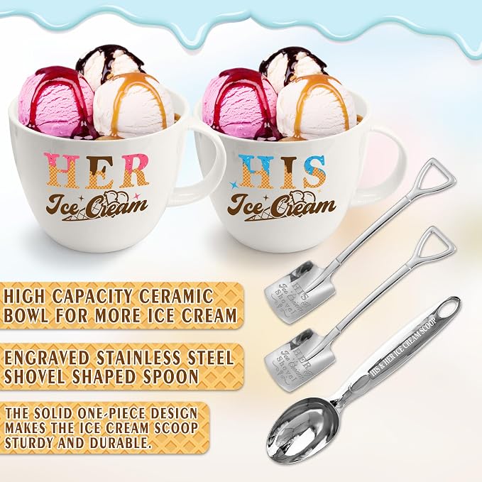 Hexagram His And Hers Gifts, Anniversary Couples Gifts Set Ice Cream Bowl | Set Ice Cream Bowl With Scoop&Shovel Spoon, Valentine's Day Young Couples Gift, His And Hers, Valentines Day
