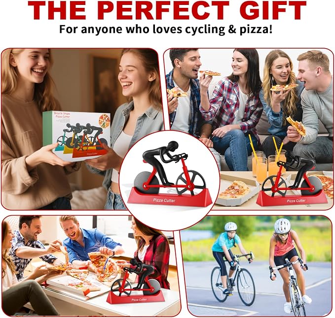 Bike Pizza Cutter,Bicycle Pizza Slicer,Stainless Steel Pizza Cutter Wheels with Stand,Unique Kitchen Gadget,Gifts for Cyclists Men,Cool Men’s Gift