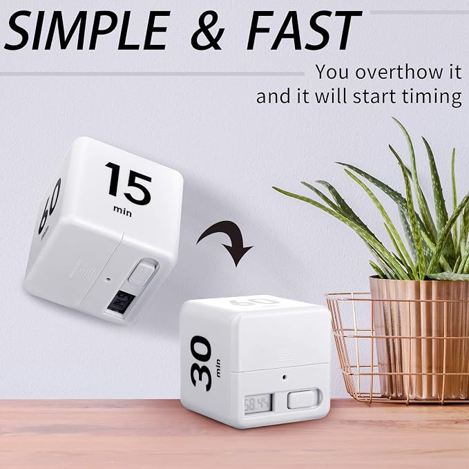 Weewooday 2 Pieces Cube Productivity Timer Flip Gravity Sensor Flip Countdown Countup Workout Timer Management 1 3 5 10 Minutes and 15 20 30 60 Minutes for Back to School Work Kitchen(White)