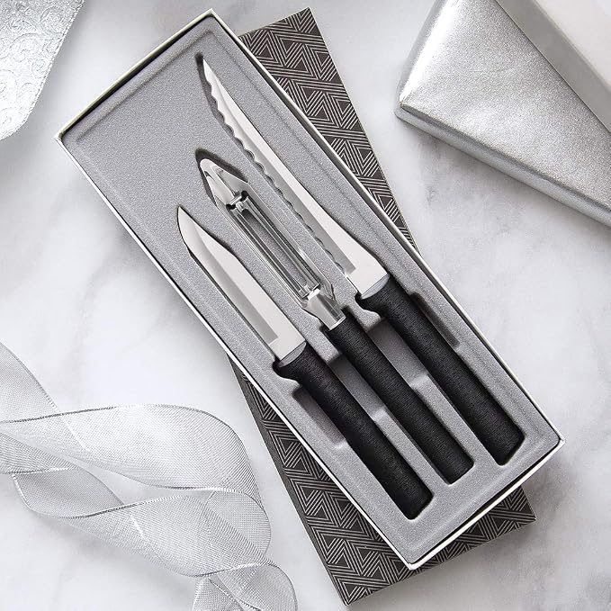 Rada Cutlery Peel, Pare & Slice Gift Set (G218), 3-piece Knife Set, Stainless Steel Blades, Black Handle