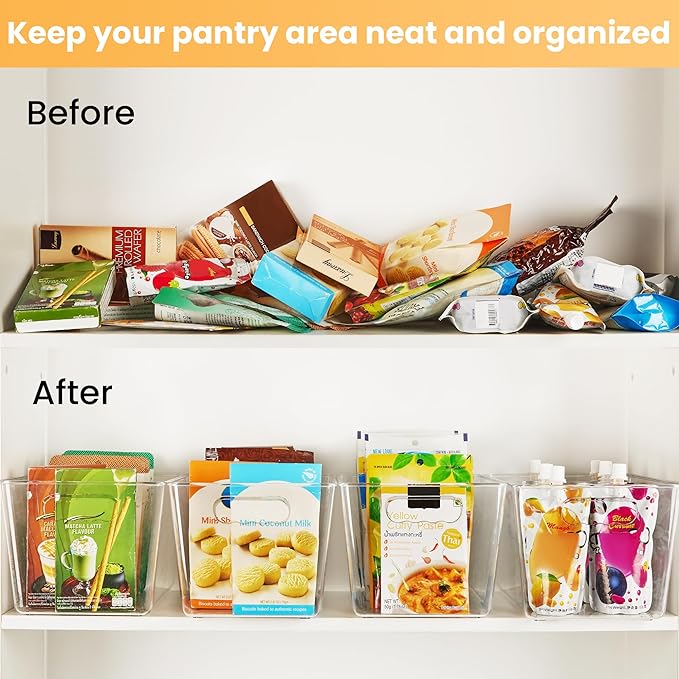 YIHONG 8 Pack Clear Storage Bins, Pantry Organizer Bins with Handle, Large | Plastic Bins, Pantry Storage Containers for Kitchen, Freezer, Cabinet, Closet, Bathroom, Under Sink Organizers and Storage