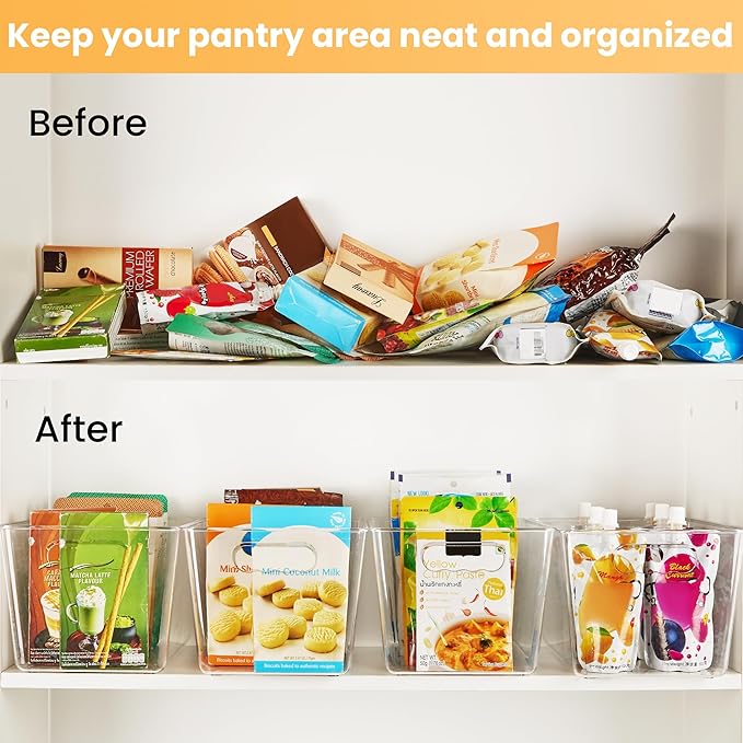 YIHONG Clear Pantry Storage Organizer Bins, 10 Pack Plastic Food Storage Bins with Handle for Kitchen,Refrigerator, Freezer,Cabinet Organization and Storage | Plastic Bins, Pantry Storage Containers for Kitchen, Freezer, Cabinet, Closet, Bathroom, Unde...