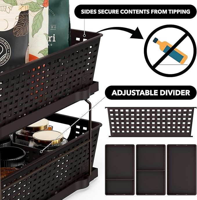 Simple Houseware 2 Tier Pull-Out Sliding Drawer Under Sink Storage, Brown | Great for Kitchen Bathroom Tray Shelf Organizer