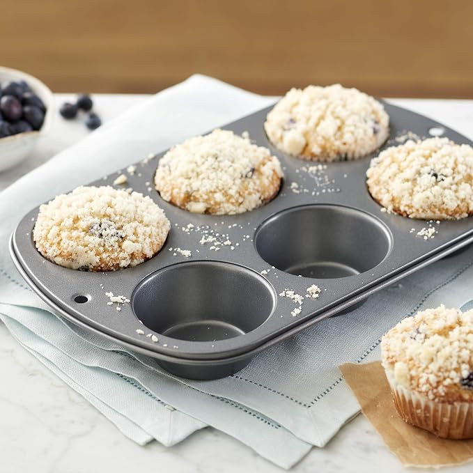 Wilton Jumbo Muffin Tin, Recipe Right, Non Stick, 6 Hole, 7cm x 24.8cm x 36.2cm (3in x 10in x 14in), Steel