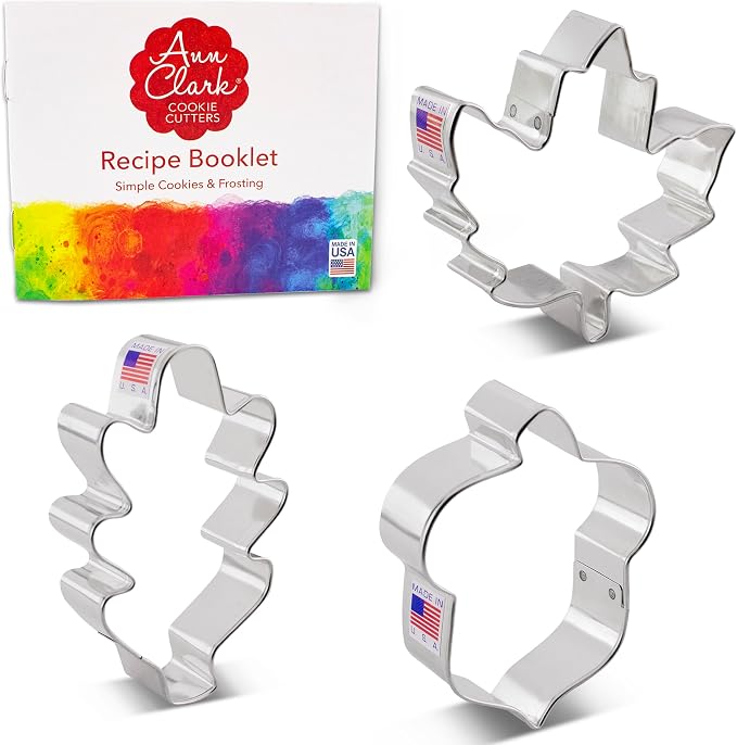 Ann Clark Fall Leaves & Acorn 3-Pc. Cookie Cutter Set, Made in USA, Acorn, Maple Leaf, Large Oak Leaf