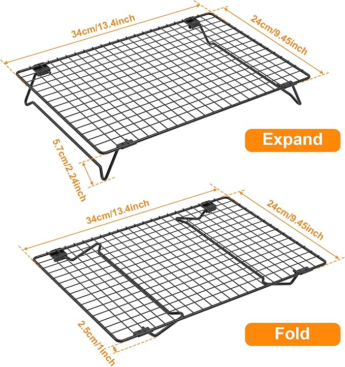 13.4" × 9.4" Stackable Cupcakes Cooling Racks – 2-Pack Nonstick Carbon Steel Baking Racks with Collapsible Legs, Cooking Rack Perfect for Cooking, Roasting, Grilling, Drying & Cooling Cookies