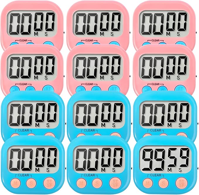 12 Pack Digital Kitchen Timer Small Classroom Timers for Kids Teachers (Blue&Pink)
